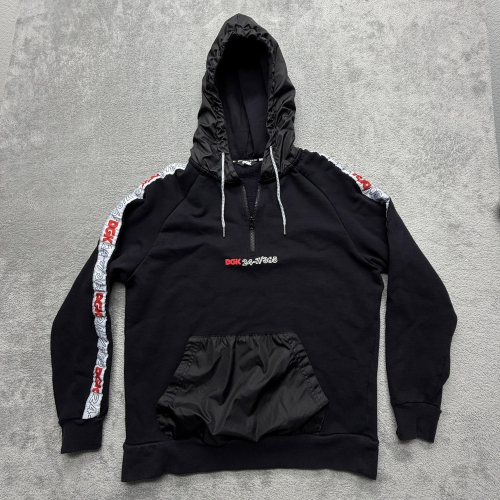 DGK Hoodie Mens L Black 1/4 Zip Hooded‎ Fleece 24-7/365 Graphic Kangaroo Pocket